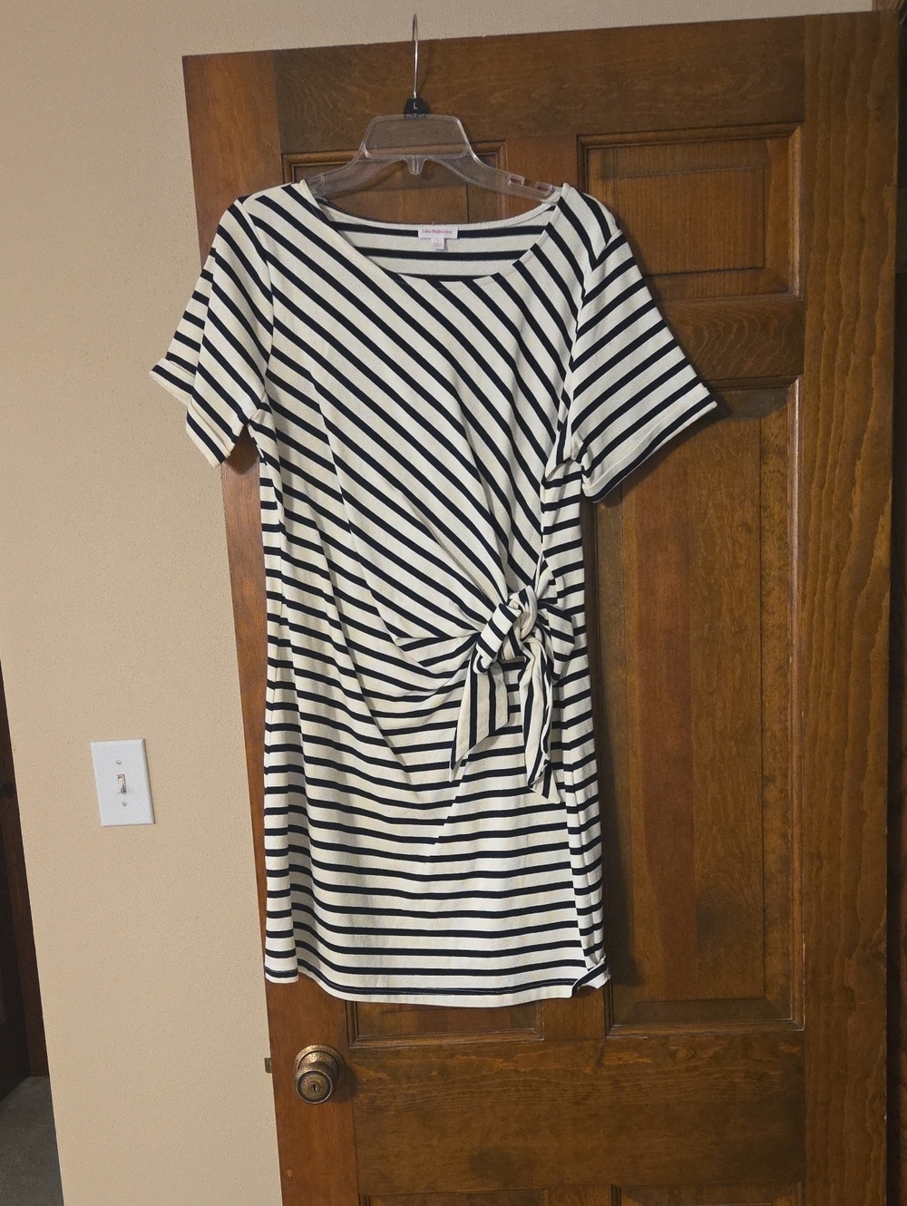 Striped Knot-Front Women’s Dress - Black and Cream (Runs Small)